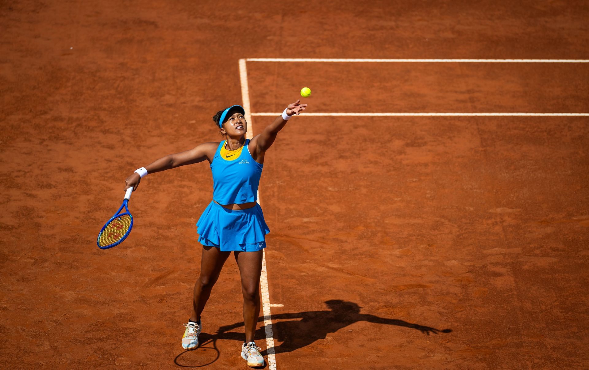 Naomi Osaka in action against Viktorija Golubic in the women's singles second round at the 2025 Italian Open (Source: Getty)
